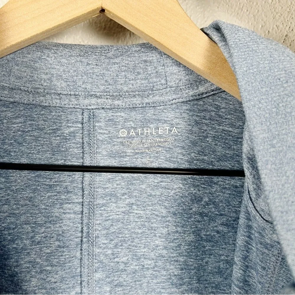 Athleta Untempo Wrap Cardigan Blue Hooded Pockets Size Large